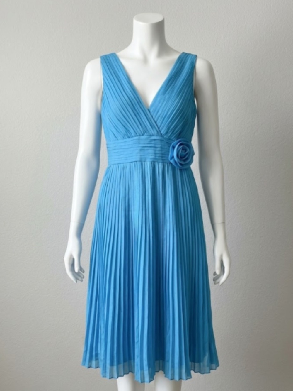 J.Crew Stunning Vibrant Blue Pleated Midi Dress with Rose Detail